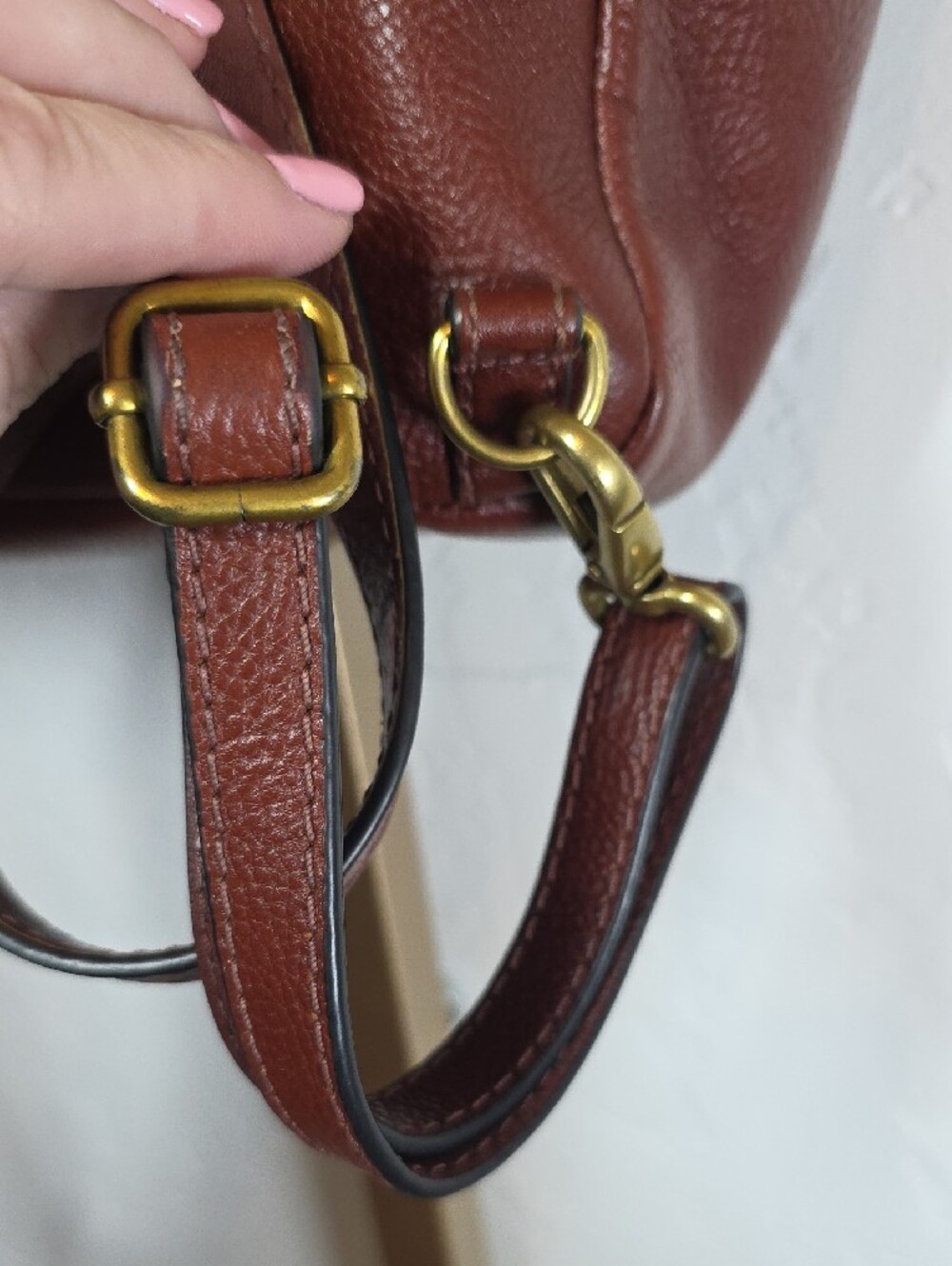 Fossil Amelia Brown Pebbled Leather Convertible Backpack Top Handle Bag Gold Key - Picture 9 of 16